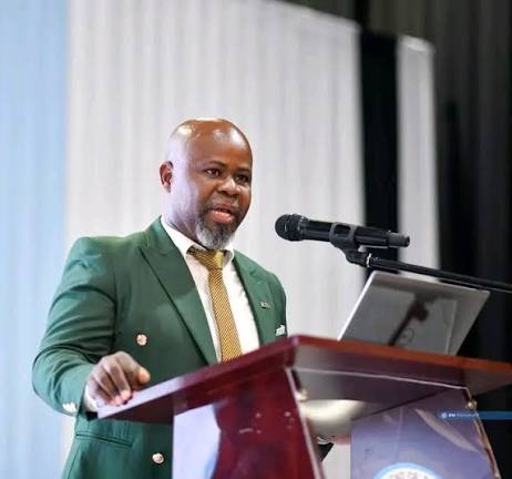 Hon. Letlhogonolo Barongwang addressing an audience from a podium
